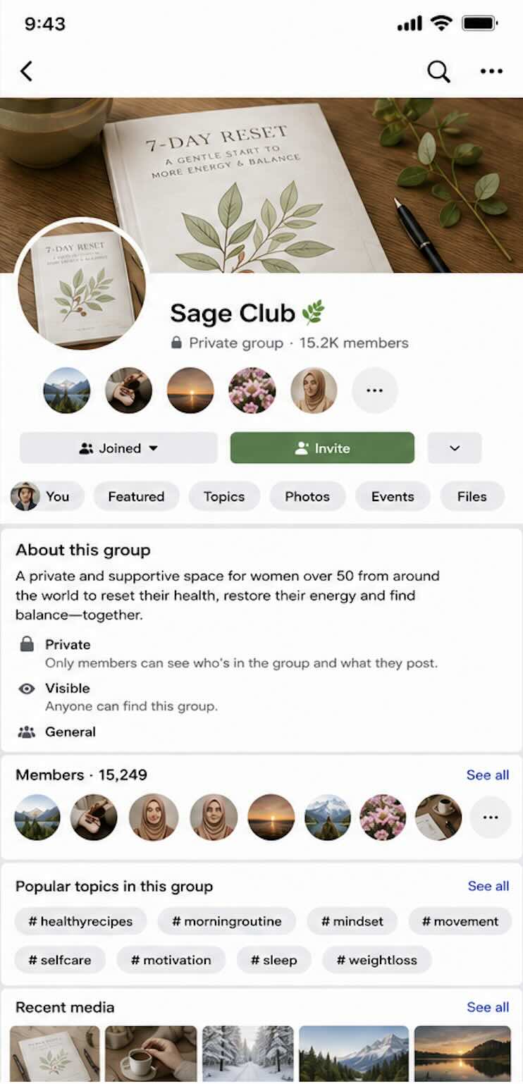 The Sage Club private Facebook group — 15.2K members